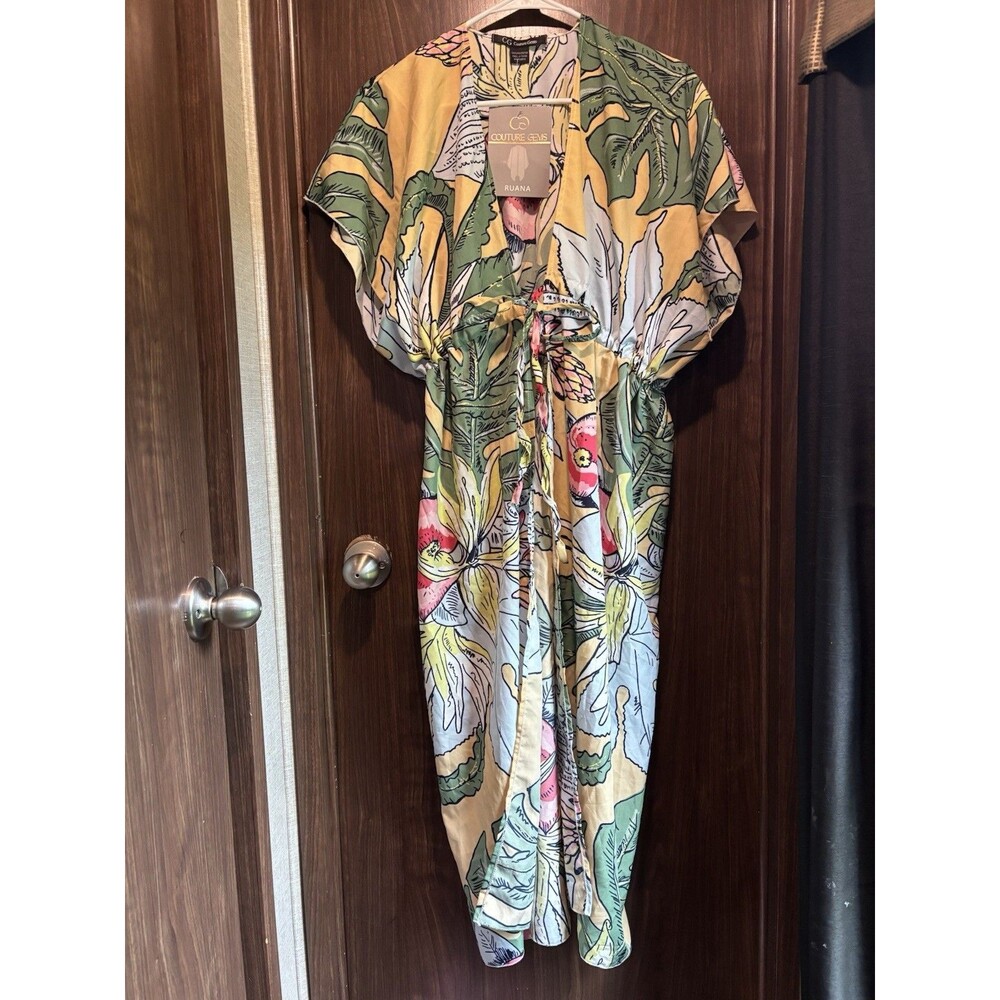 Couture Gems Floral Print Ruana Cover Up One Size with Front Tie NWT